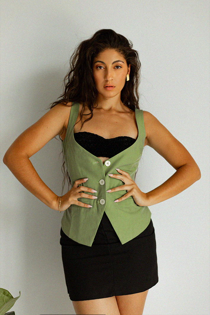 Mini Dress & Vest in Olive