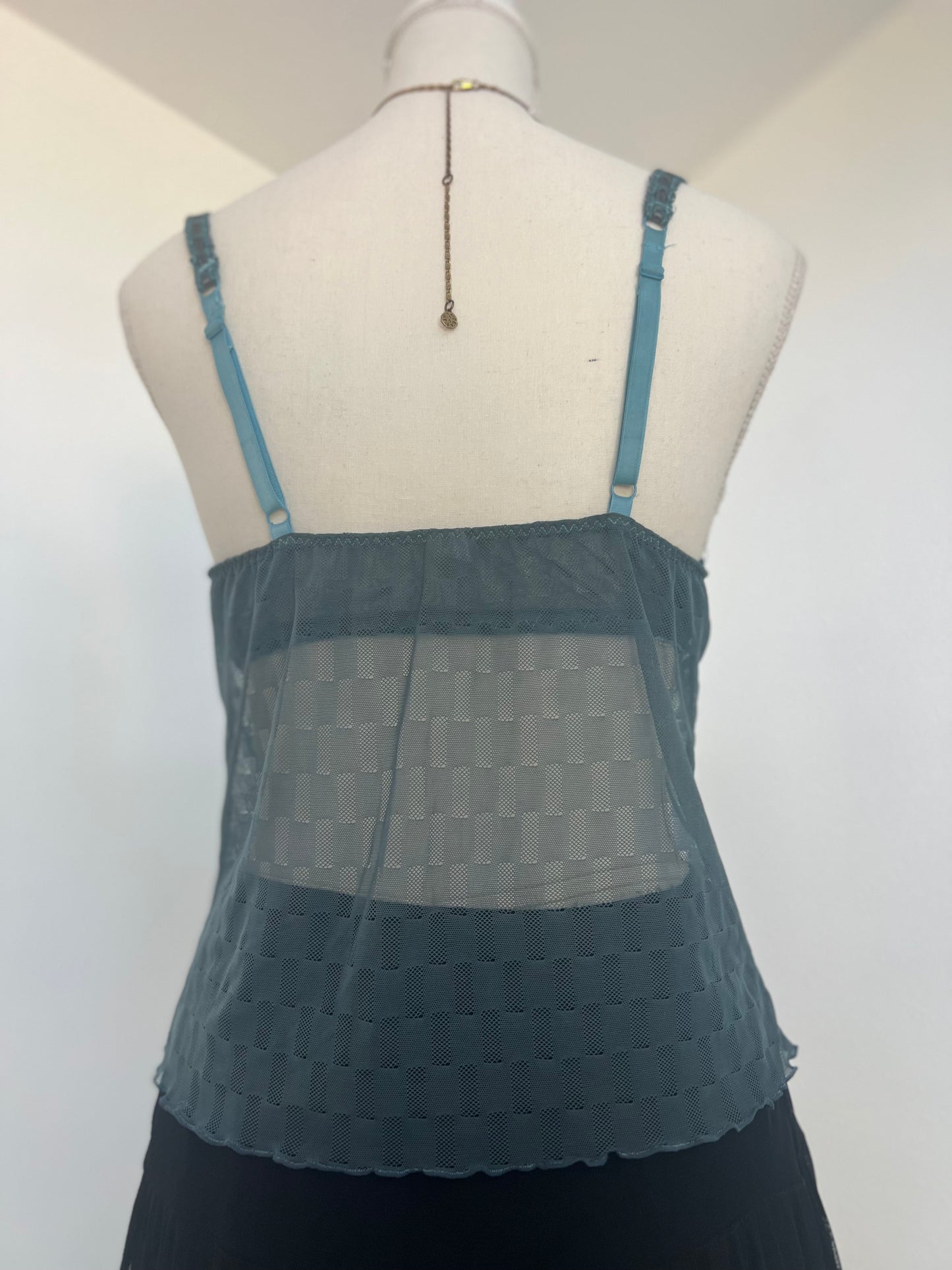 00's Checkered Bustier Mesh Top in Smoke Grey (M-L)