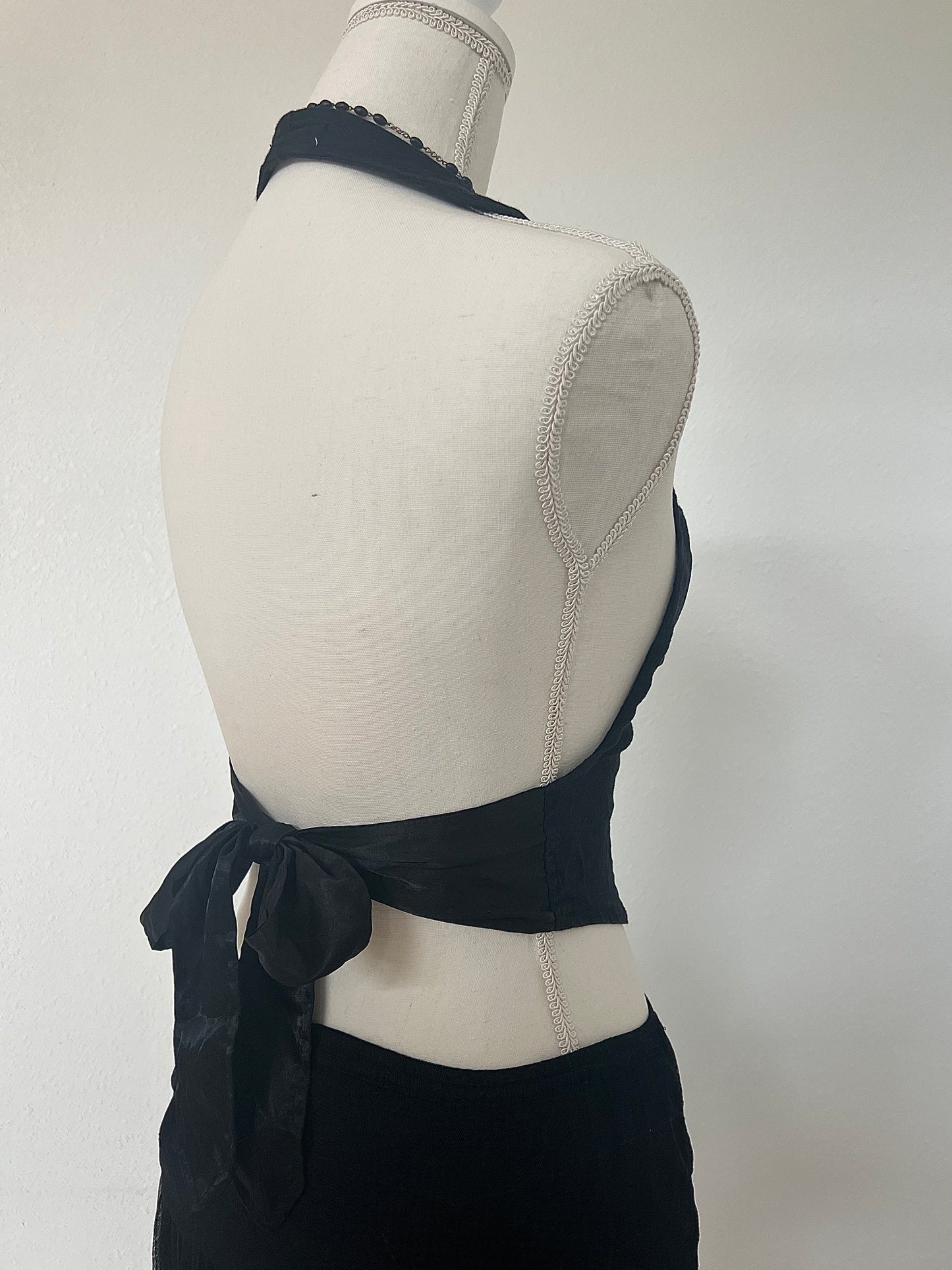 00's Brand Cropped Vest Halter Top in Midnight Black (Small)
