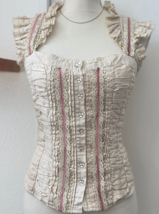 00's Staple Ruched Lace Cream Blouse (S-M)
